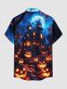 Halloween Pumpkin Lantern Castle Ombre Galaxy Print Button Pocket Shirt For Men -  