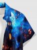 Halloween Pumpkin Lantern Castle Ombre Galaxy Print Button Pocket Shirt For Men -  