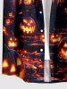 Halloween Pumpkin Lantern Castle Ombre Galaxy Print Button Pocket Shirt For Men -  