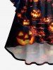 Robe d'Halloween asymétrique à ourlet plongeant froncée à imprimé galaxie ombré citrouille lanterne château - Bleu de Minuit 4X