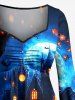 Halloween Pumpkin Lantern Castle Ombre Galaxy Print Ruched High Low Asymmetric Dress -  