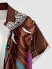 Chemise hawaïenne à poches boutons, imprimé ethnique à fleurs d'hibiscus, grande taille, pour hommes - Café profond 6XL