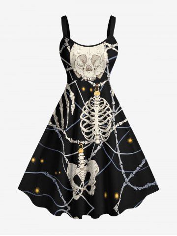 Halloween Skull Skeleton Claw Print Tank Dress(Adjustable Shoulder Strap) - BLACK - 5X