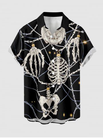 Halloween Skull Skeleton Claw Print Buttons Pocket Shirt For Men - BLACK - S