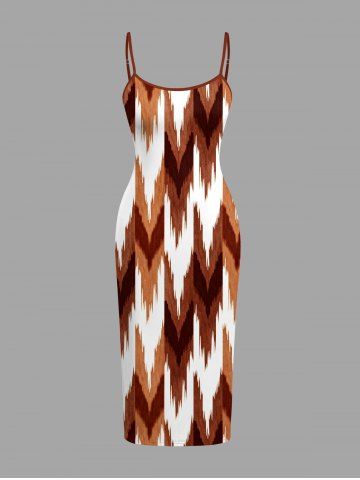 Geometric Ethnic Graphic Print Hawaii Dress - BROWN - 6X