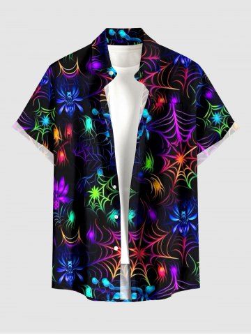 Halloween Colorful Ombre Spider Web Insect Print Button Pocket Shirt For Men - CONCORD - M