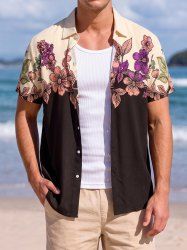 Chemise hawaïenne homme à imprimé fleurs et feuilles, à boutons et poches - marron foncé S