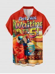 Parrot Coconut Tree Bar Seascape Print Buttons Pocket Hawaii Shirt For Men -  