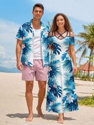 Flowers Tropical Leaf Print Matching Hawaii Beach Outfit For Couples -  