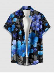Chemise hawaïenne à imprimé fleurs et feuilles, avec boutons et poche, pour homme - Bleu 6XL