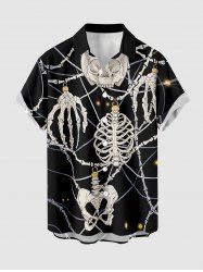 Halloween Skull Skeleton Claw Print Buttons Pocket Shirt For Men -  