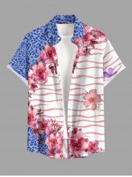Chemise hawaïenne pour homme à imprimé léopard, fleurs et feuilles, avec boutons et poche - Rose clair 4XL