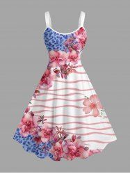 Robe débardeur hawaïenne à imprimé fleurs, feuilles et léopard (bretelles ajustables) - Rose clair XXS
