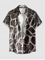 Chemise hawaïenne homme à boutons et poche, imprimé texturé léopard girafe ombré - marron foncé 2XL
