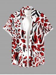 Chemise hawaïenne à imprimé léopard pour homme, boutonnée avec poche - Rouge M