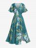 Ensemble hawaïen de plage assorti pour couples à imprimé fleurs, feuilles et branches - Turquoise Foncée 