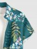 Ensemble hawaïen de plage assorti pour couples à imprimé fleurs, feuilles et branches - Turquoise Foncée 