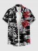 Ensemble hawaïen de plage assorti pour couple avec imprimé tropical de feuilles, fleurs d'hibiscus, ananas et cocotiers - Noir 