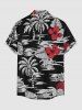 Ensemble hawaïen de plage assorti pour couple avec imprimé tropical de feuilles, fleurs d'hibiscus, ananas et cocotiers - Noir 