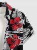 Ensemble hawaïen de plage assorti pour couple avec imprimé tropical de feuilles, fleurs d'hibiscus, ananas et cocotiers - Noir 