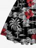 Ensemble hawaïen de plage assorti pour couple avec imprimé tropical de feuilles, fleurs d'hibiscus, ananas et cocotiers - Noir 