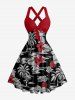 Ensemble hawaïen de plage assorti pour couple avec imprimé tropical de feuilles, fleurs d'hibiscus, ananas et cocotiers - Noir 