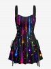 Tenue de plage hawaïenne assortie pour couple, imprimé galaxie coloré avec paillettes et rayons lumineux - Noir 