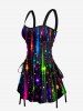 Tenue de plage hawaïenne assortie pour couple, imprimé galaxie coloré avec paillettes et rayons lumineux - Noir 