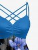 Robe trapèze hawaïenne à imprimé floral et feuillage, à fronces et bretelles croisées - Bleu S