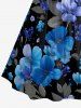 Robe trapèze hawaïenne à imprimé floral et feuillage, à fronces et bretelles croisées - Bleu S