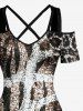 Robe maxi trapèze à épaules dénudées et lanières croisées, imprimé dégradé léopard girafe texturé, style hawaïen - marron foncé XS
