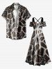 Robe maxi trapèze à épaules dénudées et lanières croisées, imprimé dégradé léopard girafe texturé, style hawaïen - marron foncé XS