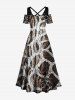 Robe maxi trapèze à épaules dénudées et lanières croisées, imprimé dégradé léopard girafe texturé, style hawaïen - marron foncé XS