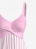 Robe débardeur hawaïenne twist à imprimé fleurs, feuilles, papillons et rayures - Rose clair S