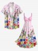 Robe débardeur hawaïenne twist à imprimé fleurs, feuilles, papillons et rayures - Rose clair S