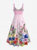 Robe débardeur hawaïenne twist à imprimé fleurs, feuilles, papillons et rayures - Rose clair S