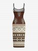 Robe ajustée hawaïenne à imprimé ethnique fleurs et zigzag - Café profond XXS