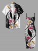 Robe ajustée hawaïenne à imprimé colorblock fleurs léopard - Noir 6X