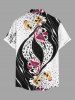 Chemise hawaïenne pour homme, imprimé fleurs léopard colorblock, à boutons et poche - Noir 2XL