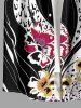 Chemise hawaïenne pour homme, imprimé fleurs léopard colorblock, à boutons et poche - Noir 2XL
