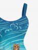 Robe débardeur hawaïenne à imprimé baleine, chat et vagues de mer (bretelles réglables) - Pers 5X