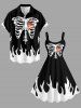 Robe débardeur à imprimé squelette et flamme de feu Halloween colorblock (bretelles réglables) - Noir XXS