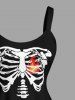 Robe débardeur à imprimé squelette et flamme de feu Halloween colorblock (bretelles réglables) - Noir XXS