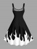 Robe débardeur à imprimé squelette et flamme de feu Halloween colorblock (bretelles réglables) - Noir XXS