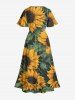 Robe midi hawaïenne à fente à imprimé feuilles de tournesol - Deep Yellow XXS