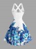 Skulls Flowers Tropical Leaf Print Crisscross Straps Bowknot Hawaii Tank Dress -  