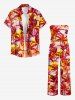 Coconut Tree Colorful Sky Print Pocket Hawaii Jumpsuit With Removable Belt and Shoulder Strap -  