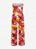Coconut Tree Colorful Sky Print Pocket Hawaii Jumpsuit With Removable Belt and Shoulder Strap -  