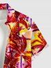 Chemise hawaïenne pour homme à imprimé cocotier et ciel coloré, avec boutons et poche - Rouge 6XL