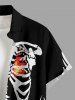 Chemise hawaïenne pour homme Halloween squelette flammes colorblock à boutons et poche - Noir 5XL